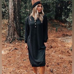 First Love Black Button-Up Long Sleeve Dress